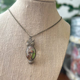 Enchanting Owl Mushroom Forest Pendant - Dried Ferns and Mushrooms