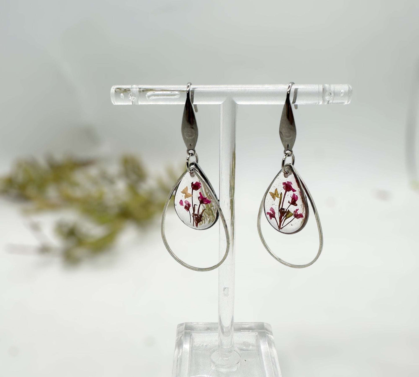 Cherry Blossom Charm - Handmade Pressed Flower Resin Earrings