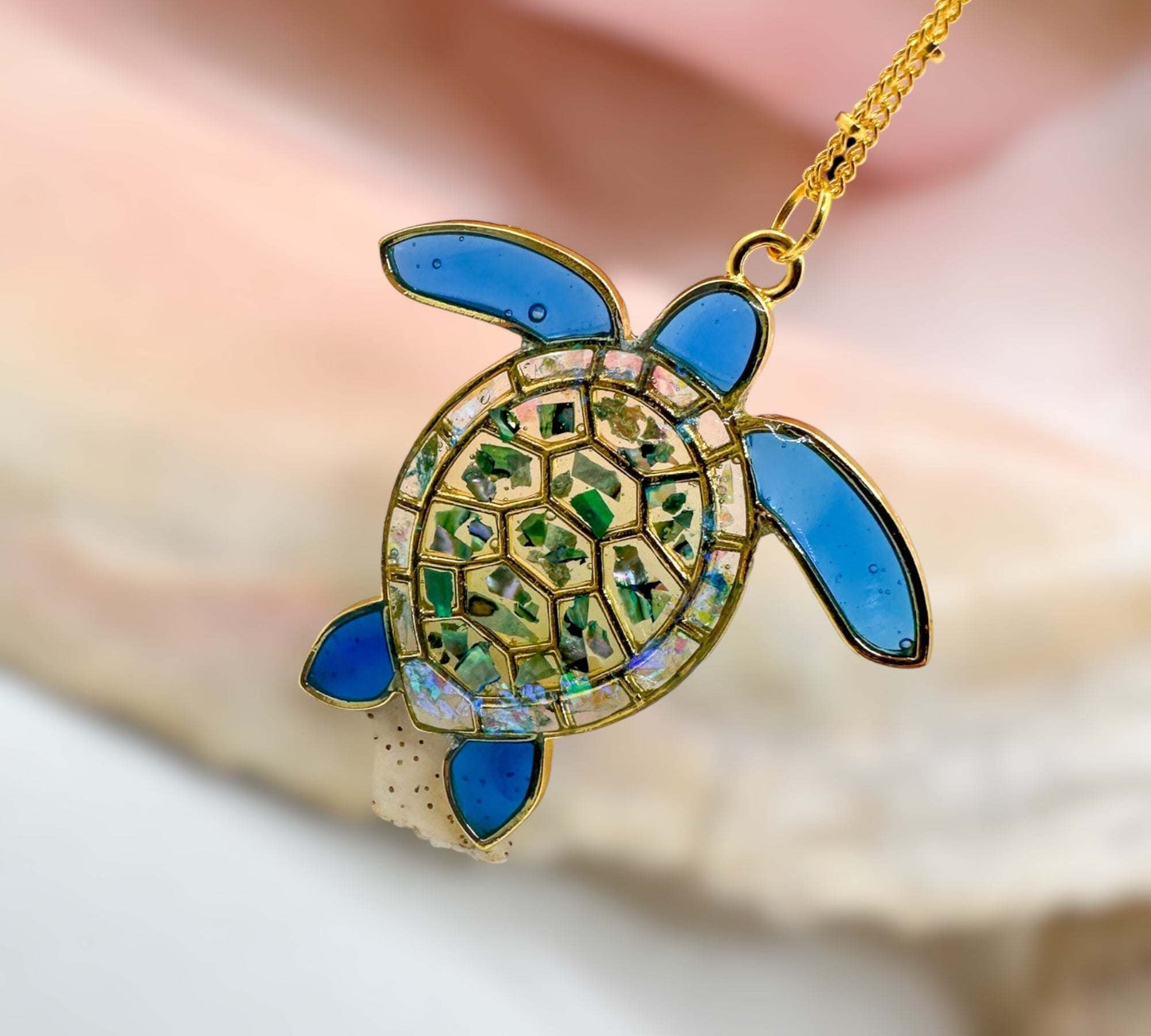 Turtle Elegance: Ocean-Inspired Pendants with Mother of Pearl Accents