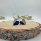 Heartfelt Boho Bliss: Whimsical Wood and Dark Blue Resin Heart Earring