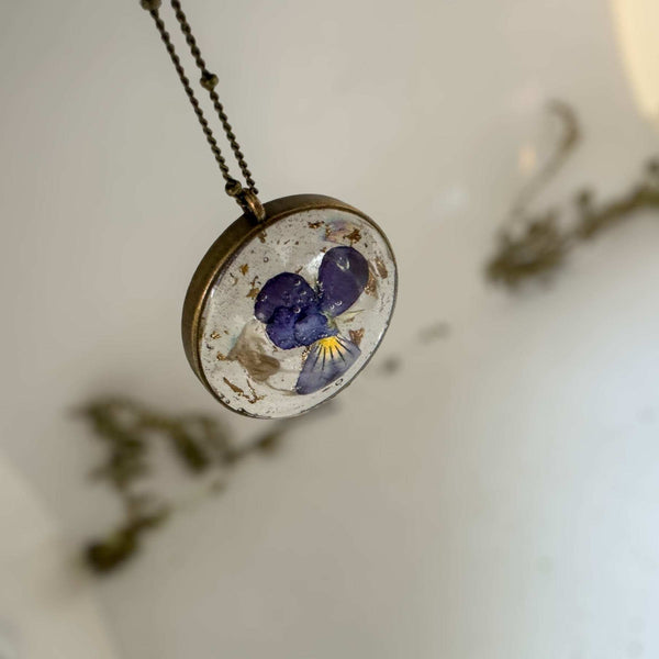 Pansy Flower Pendant - Purple Bloom Nature Inspired Handmade Necklace