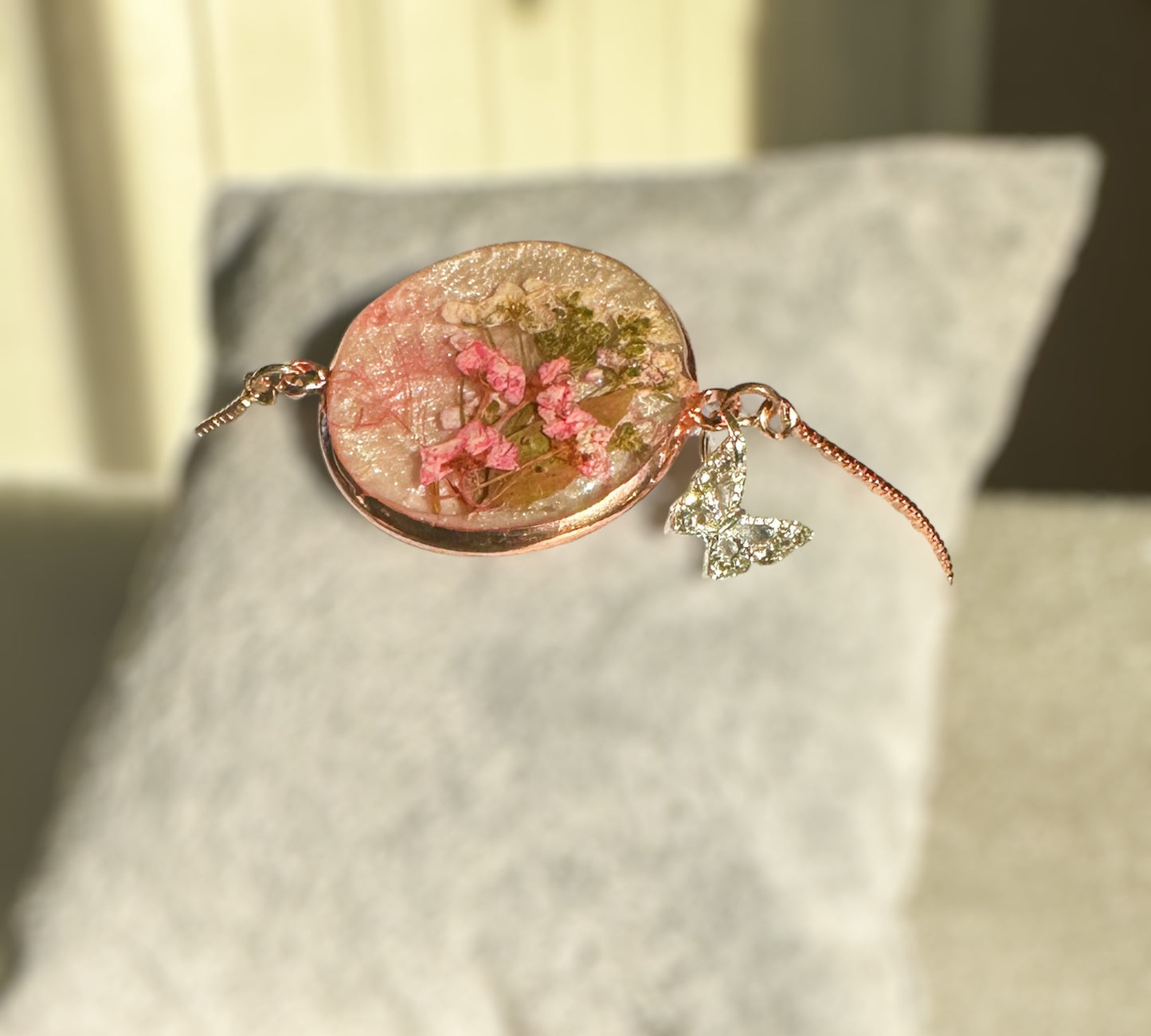 Fairy Garden Bracelet: Handmade Rose Gold Bracelet with Dried Flowers