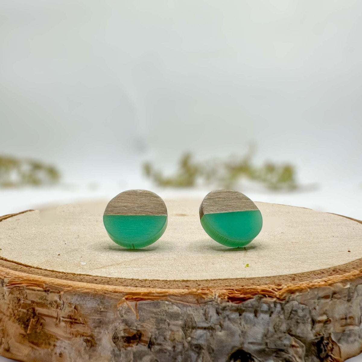 Boho Wood & Resin Stud Earrings - Bohemian Wood and Resin Earrings