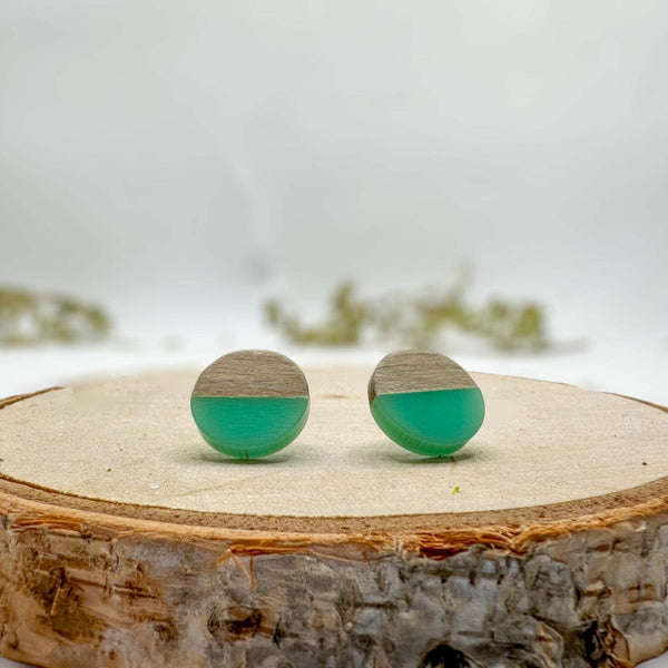 Boho Wood & Resin Stud Earrings - Bohemian Wood and Resin Earrings