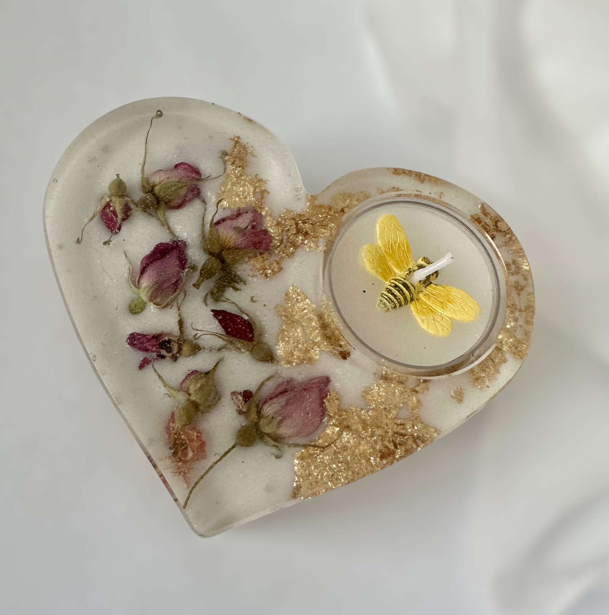 Rose Bud Tealight Candle Holder Handmade with Epoxy Resin and Flowers