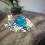 Blue Quartz Crystal Handmade Resin Sphere Hand - Seaside Harmony