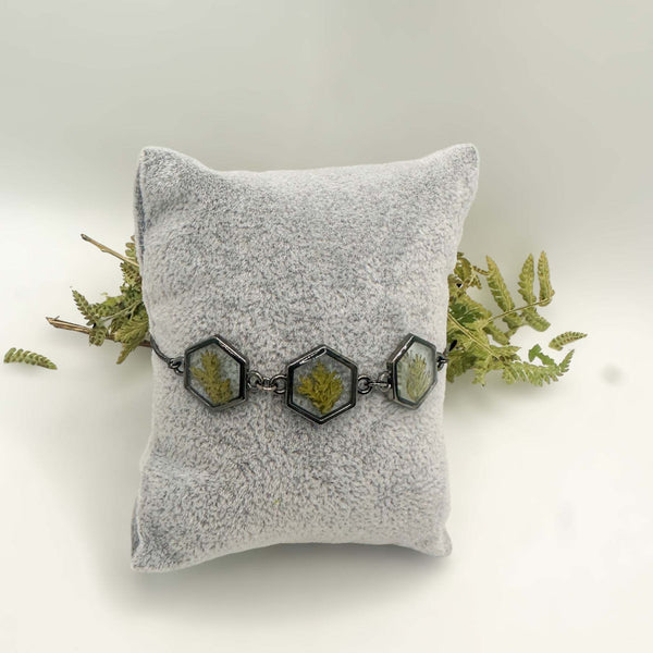 Black Forest: Black Hexagon Handmade Trio Bracelet with Botanicals