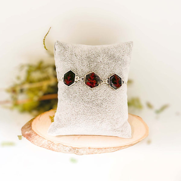 Black Forest Whimsy: Silver Hexagon Handmade Trio Bracelet Red Fern