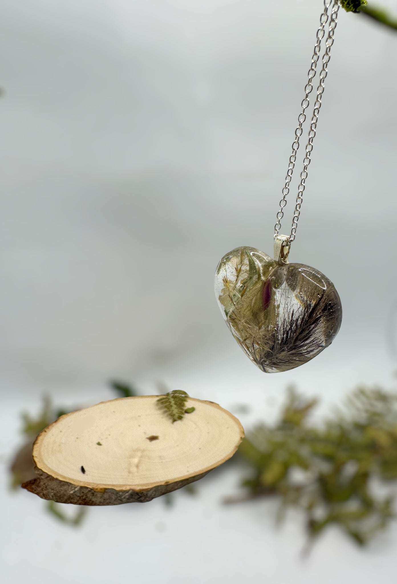 Wild Rose Heart: Handmade Heart Pendant with Wild Rose and Botanicals