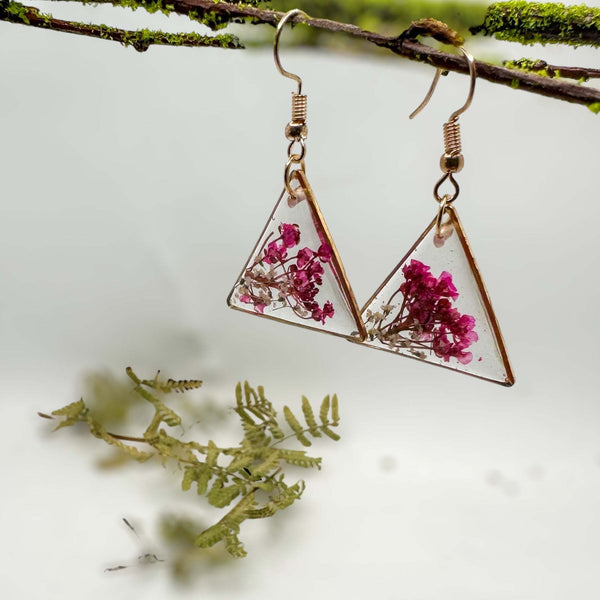 Pink Blossom Charm - Handmade Pressed Flower Petal Resin Earrings
