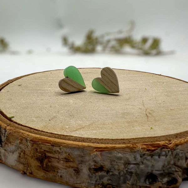 Teal Resin Heart Earrings Heartfelt Boho Bliss: Whimsical Resin & Wood