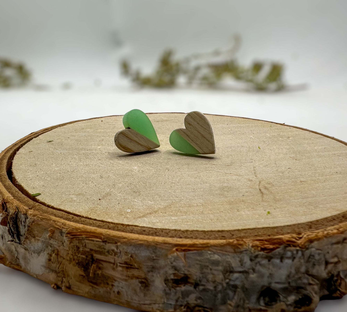 Teal Resin Heart Earrings Heartfelt Boho Bliss: Whimsical Resin & Wood
