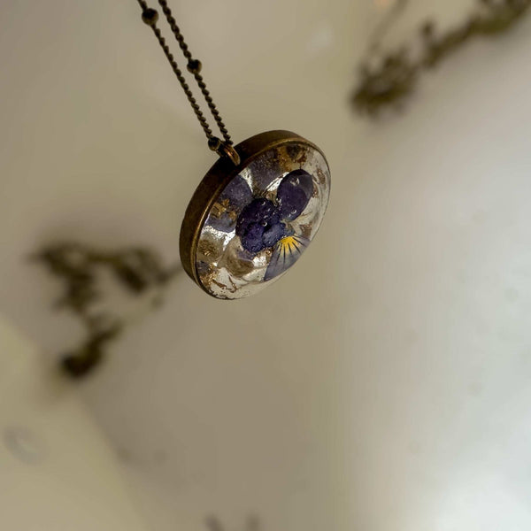 Pansy Flower Pendant - Purple Bloom Nature Inspired Handmade Necklace