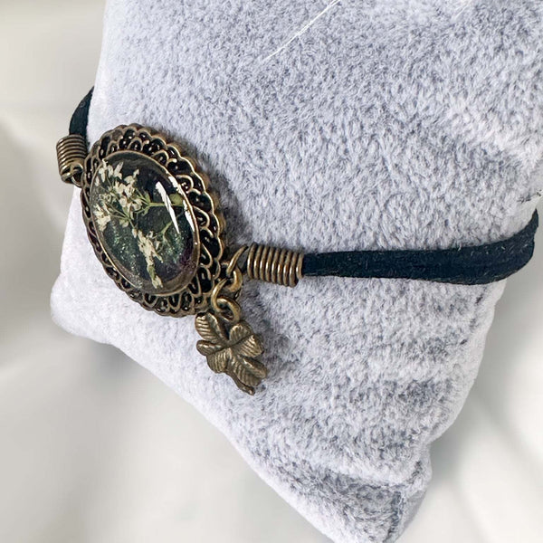 White Blossom Resin Bracelet with Dried Flower Accents