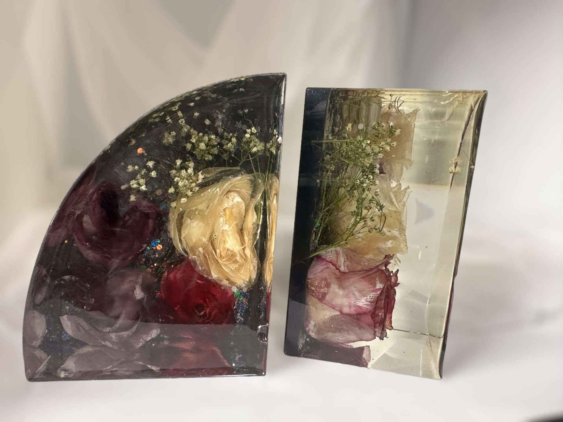 Floral Inspired Handcrafted Epoxy Resin Bookends - Book Decor