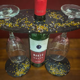 Wine Glass Caddy with 2 Coasters - Diamond Noir Wine Elegance Set