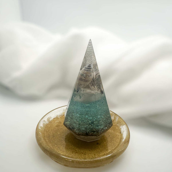 Ring Holder - Seaside Serenity Epoxy Resin Ring Holder with Gold Tray
