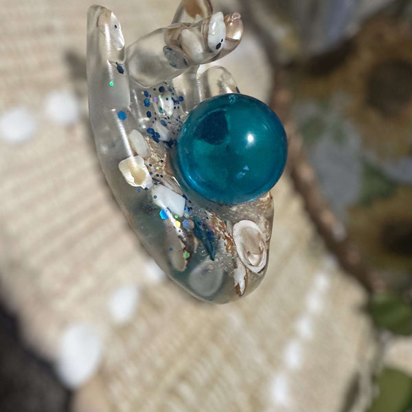 Blue Quartz Crystal Handmade Resin Sphere Hand - Seaside Harmony