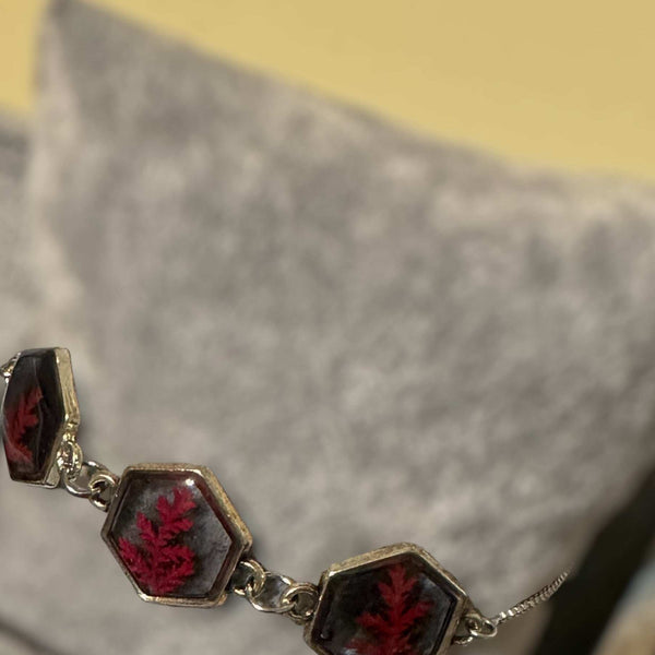 Black Forest Whimsy: Silver Hexagon Handmade Trio Bracelet Red Fern
