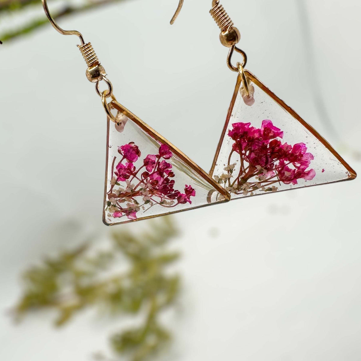 Pink Blossom Charm - Handmade Pressed Flower Petal Resin Earrings