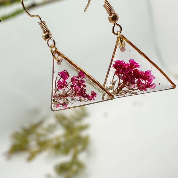 Pink Blossom Charm - Handmade Pressed Flower Petal Resin Earrings