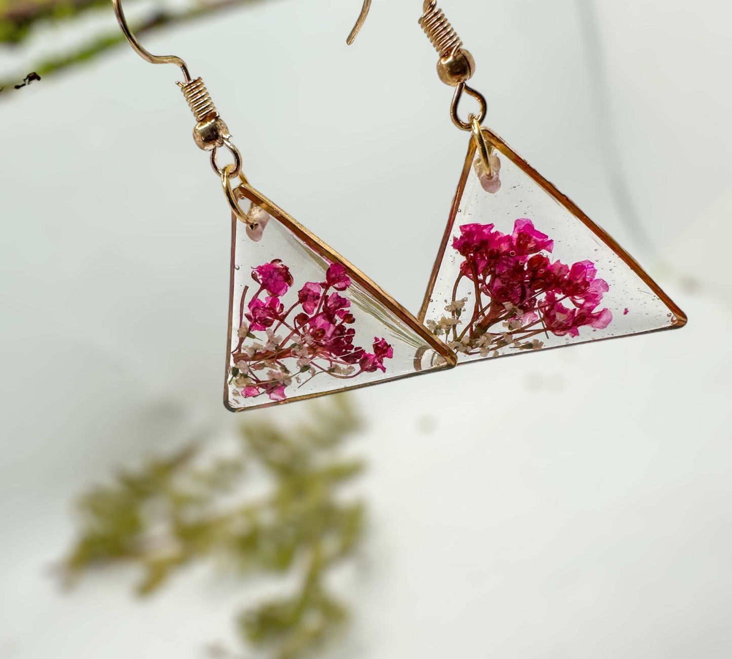 Pink Blossom Charm - Handmade Pressed Flower Petal Resin Earrings