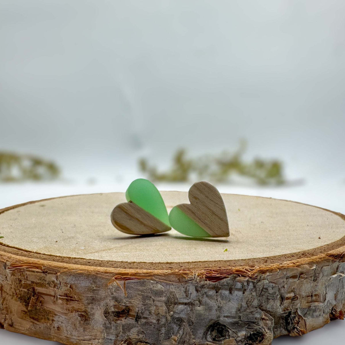 Teal Resin Heart Earrings Heartfelt Boho Bliss: Whimsical Resin & Wood