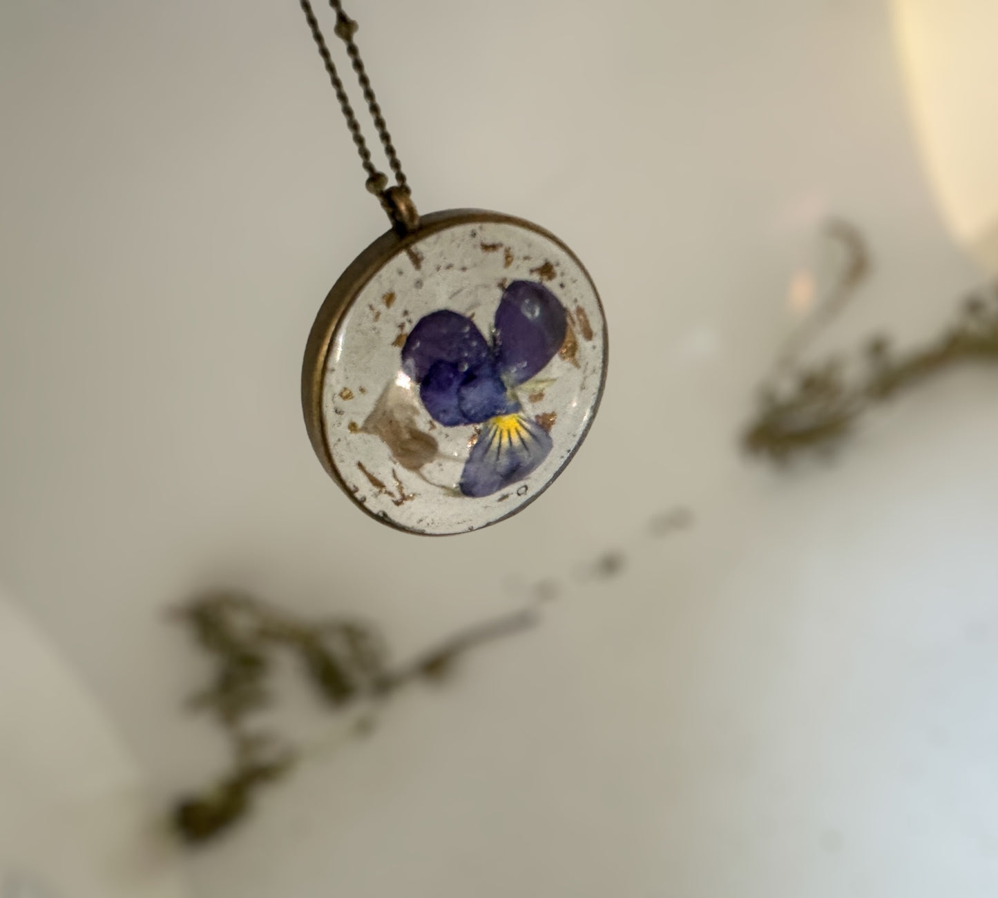 Dried Pansy Flower Pendant - Purple Bloom Nature Inspired Necklace