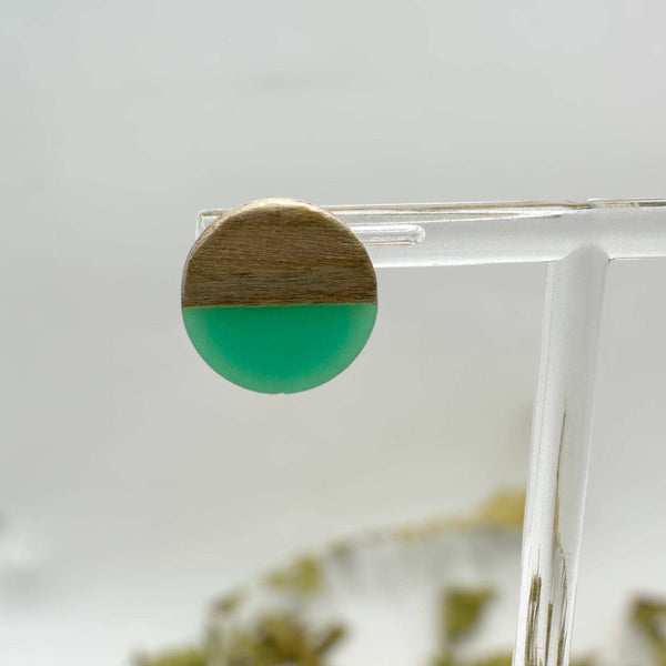 Boho Wood & Resin Stud Earrings - Bohemian Wood and Resin Earrings