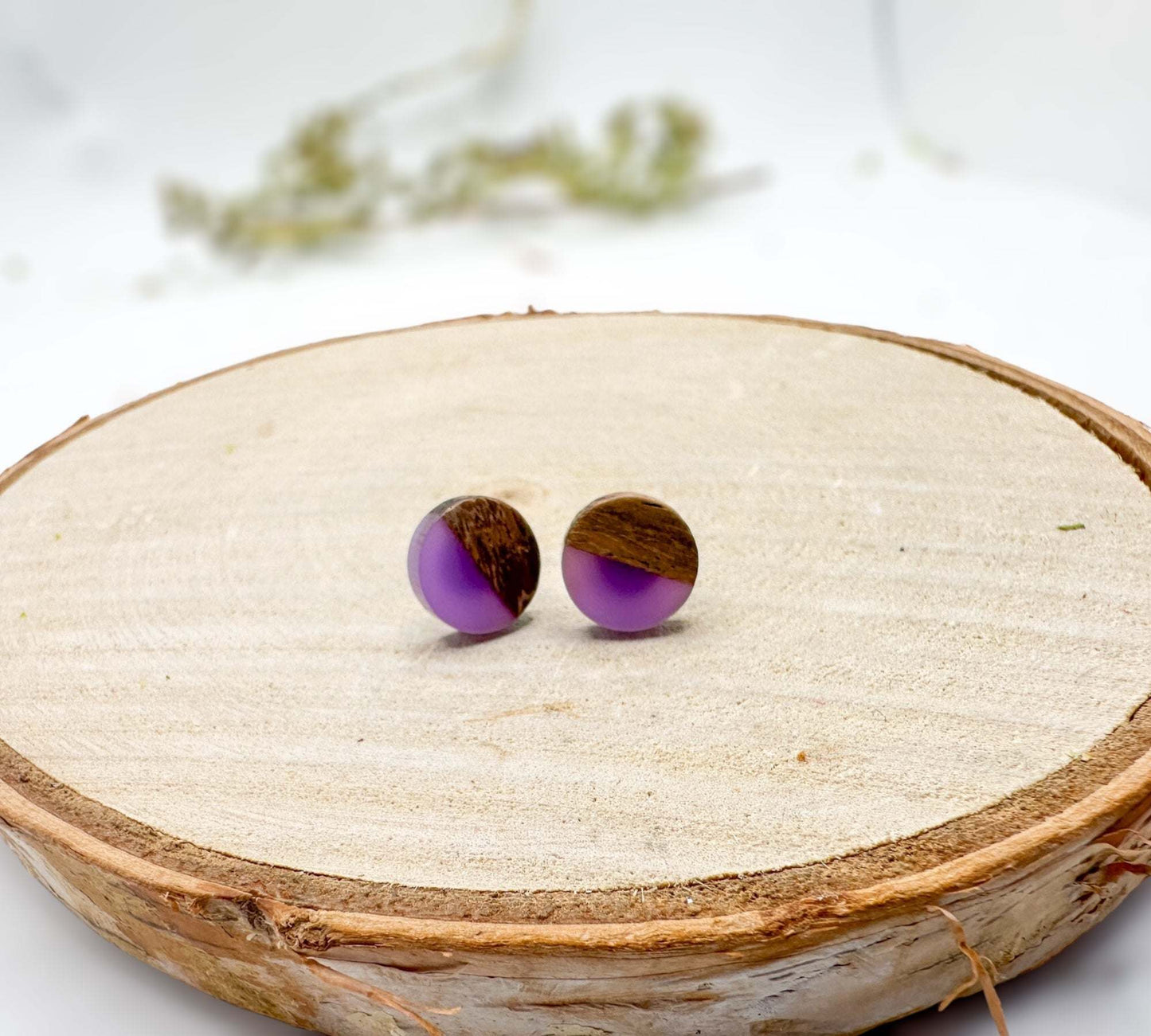 Boho Wood & Resin Earrings - Purple Resin & Wood Hippie Earrings