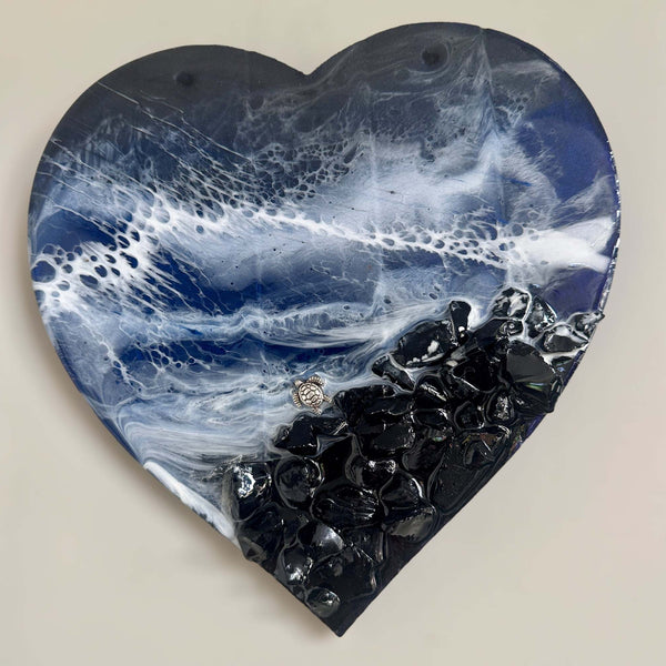 Ocean Black Seas Epoxy Resin Heart - Love of the Dark Seas Series