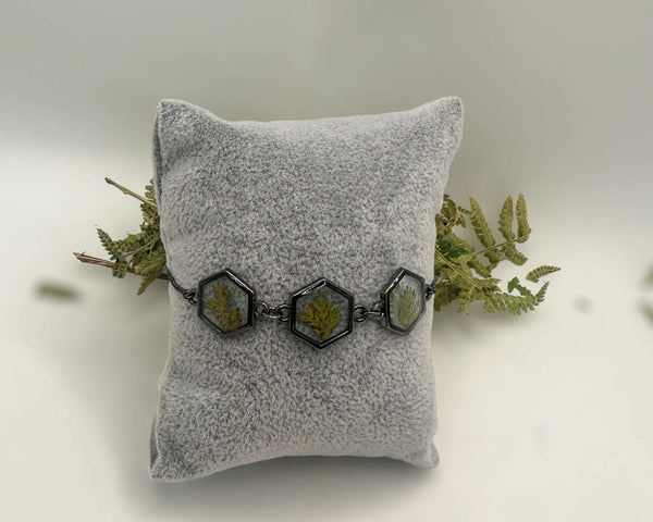 Black Forest: Black Hexagon Handmade Trio Bracelet with Botanicals