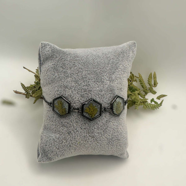 Black Forest: Black Hexagon Handmade Trio Bracelet with Botanicals