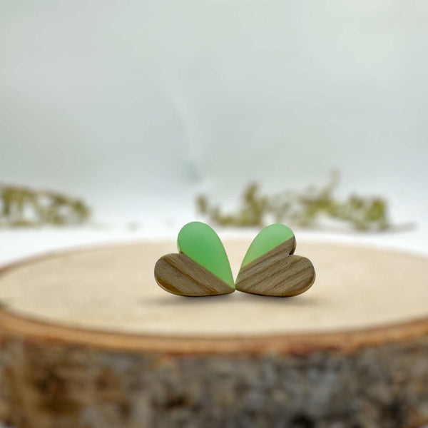 Teal Resin Heart Earrings Heartfelt Boho Bliss: Whimsical Resin & Wood