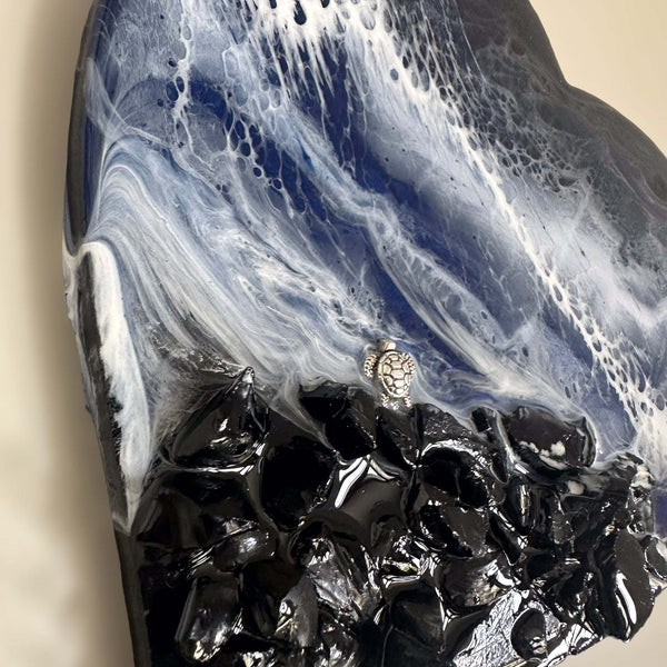Ocean Black Seas Epoxy Resin Heart - Love of the Dark Seas Series