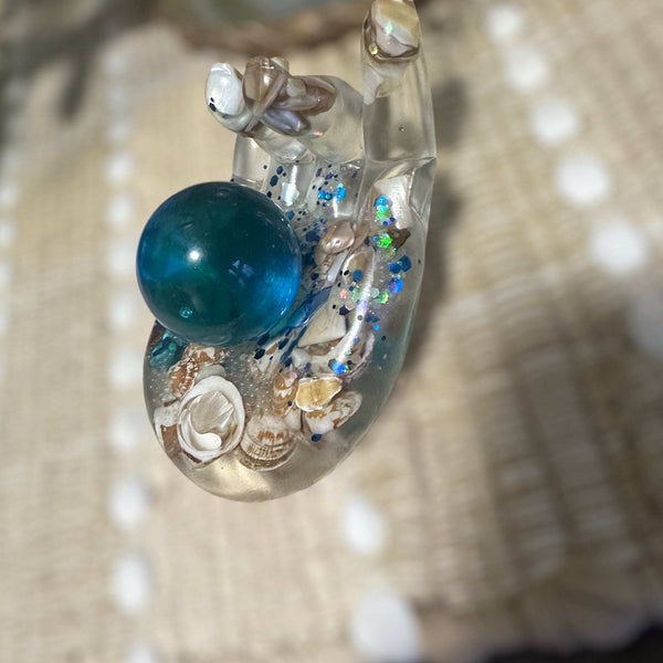 Blue Quartz Crystal Handmade Resin Sphere Hand - Seaside Harmony