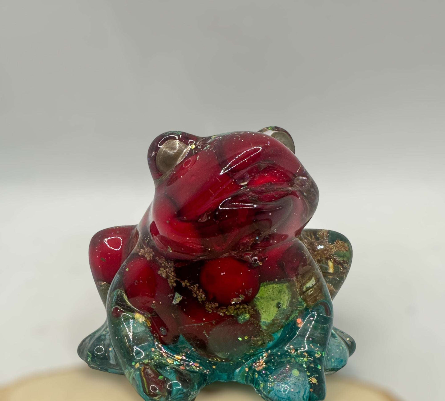 Whimsical Frog Sculpture - Handmade Resin Frog - Berry Hopper