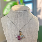 Butterfly Pendant - Dried Flowers & Petals with Mother of Pearl 