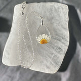 Daisy Teardrop Pendant - Real Dried Flower Jewelry in Silver and Gold 
