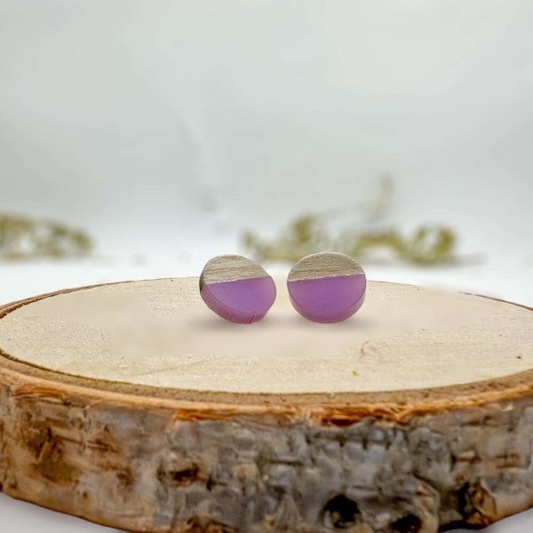 Boho Wood & Resin Stud Earrings - Bohemian Wood and Resin Earrings