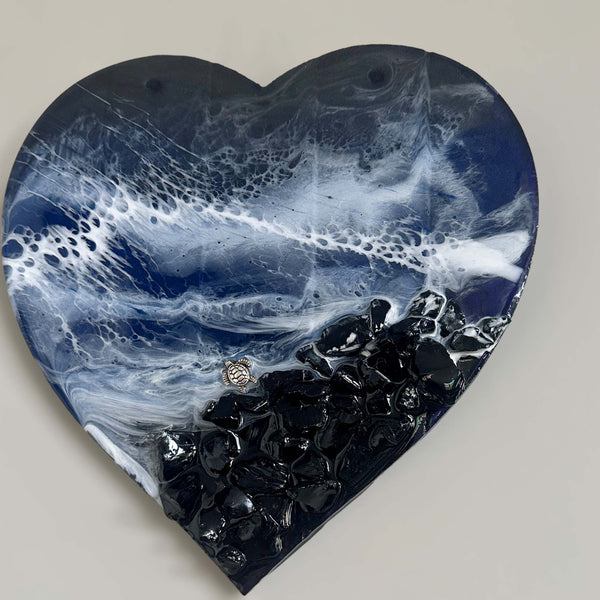 Ocean Black Seas Epoxy Resin Heart - Love of the Dark Seas Series