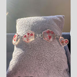 Red Floral Silver Hexagon Handmade Trio Bracelet with Dried Flowers