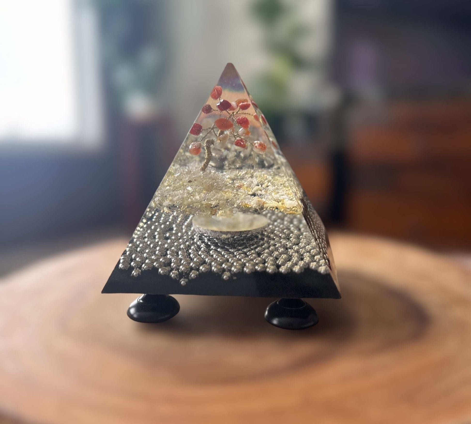 Gemstone Tree of Life Orgonite Pyramid with Citrine & Carnelian