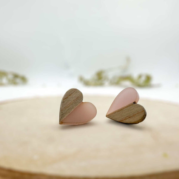 Heartfelt Boho Bliss: Whimsical Wood & Soft Purple Resin Heart Earring