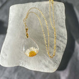 Daisy Teardrop Pendant - Real Dried Flower Jewelry in Silver and Gold 