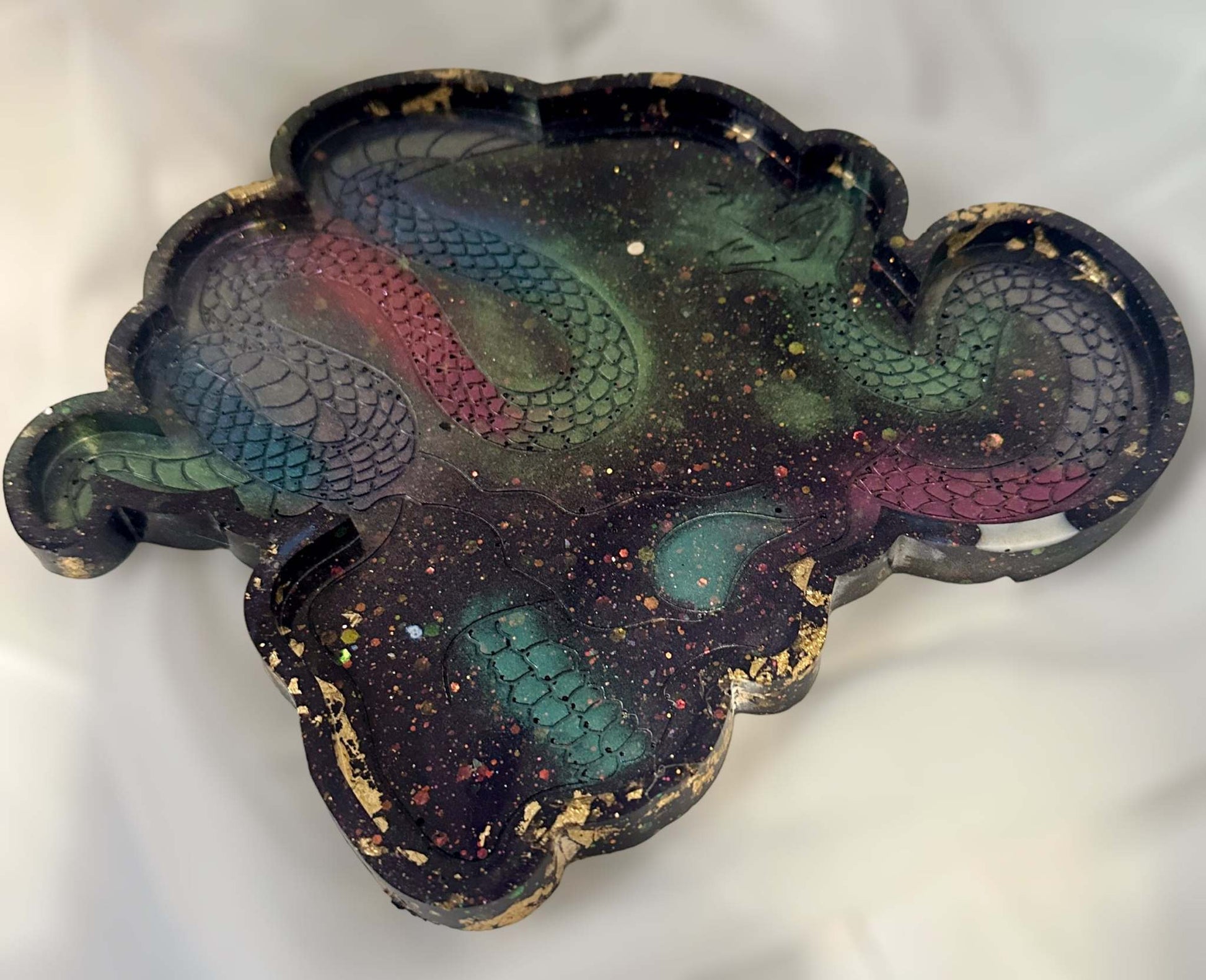 Tray Handmade with Epoxy Resin - Unqiue Skull & Snake Trinket Tray