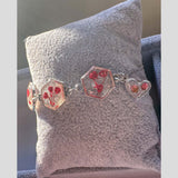 Red Floral Silver Hexagon Handmade Trio Bracelet with Dried Flowers