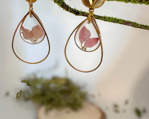 Pink Petal Charm - Handmade Flower Petal Resin Earrings