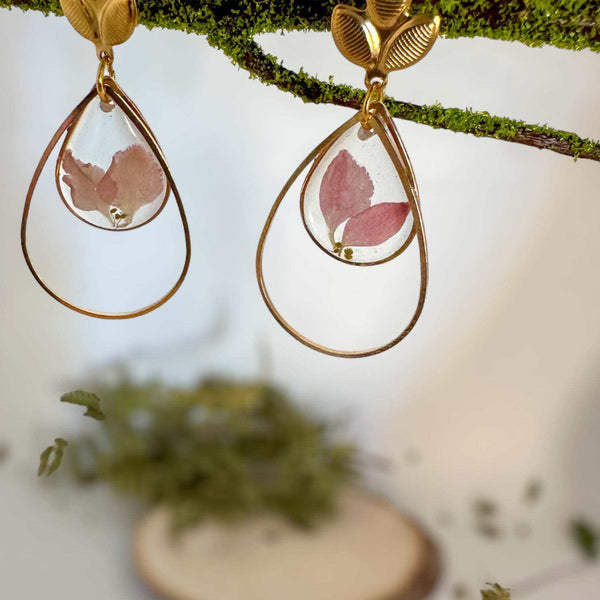Pink Petal Charm - Handmade Flower Petal Resin Earrings