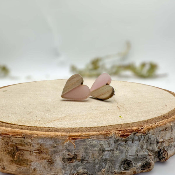 Heartfelt Boho Bliss: Whimsical Wood & Soft Purple Resin Heart Earring